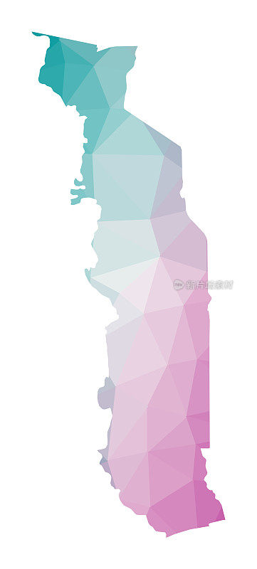 Polygonal map of Togo. Geometric illustration of the country in emerald amethyst colors.